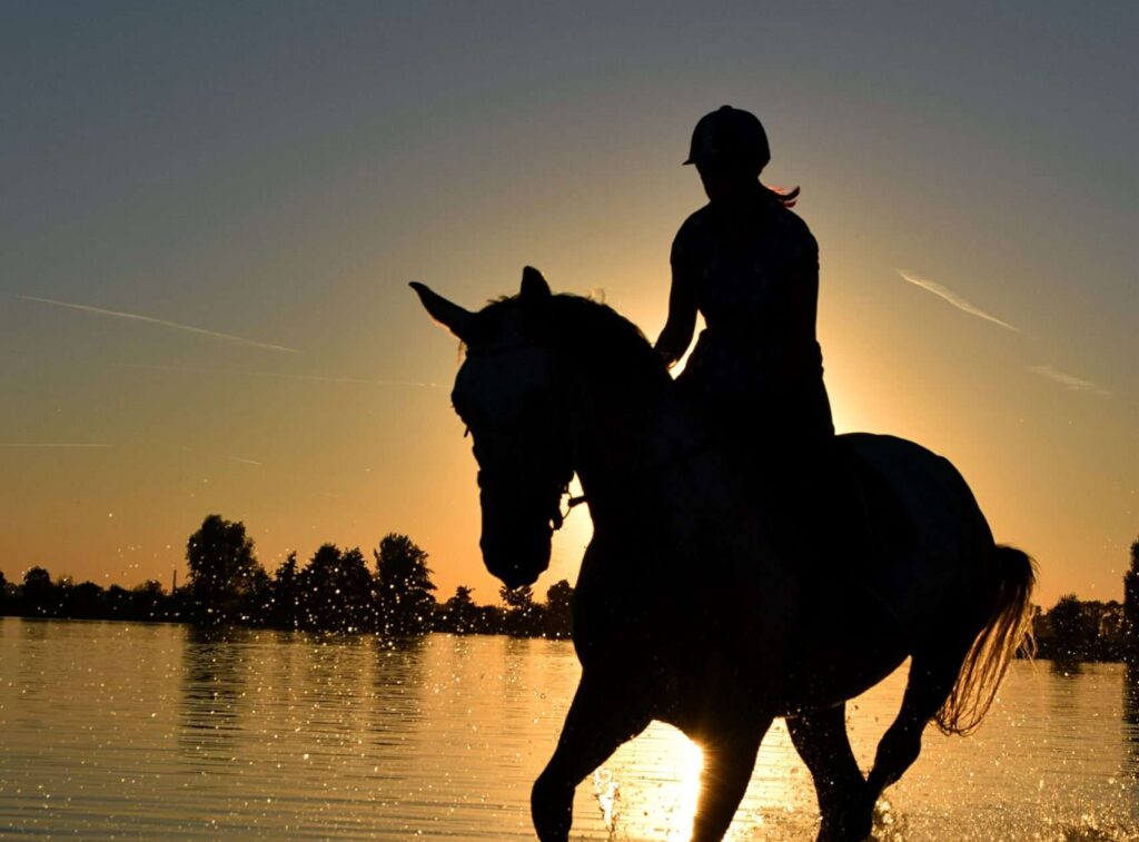 Girl riding the horse on the beach